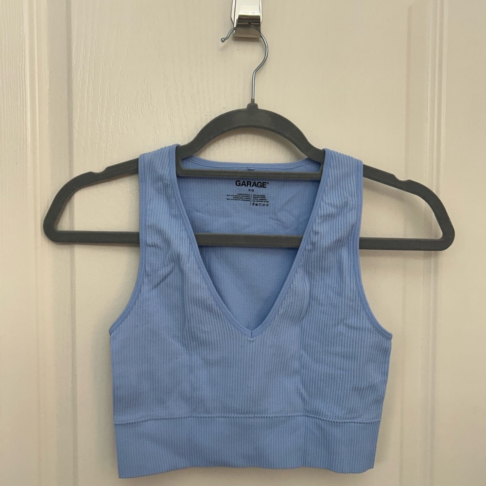 Garage Blue Seamless Crop V-Neck Tank Top